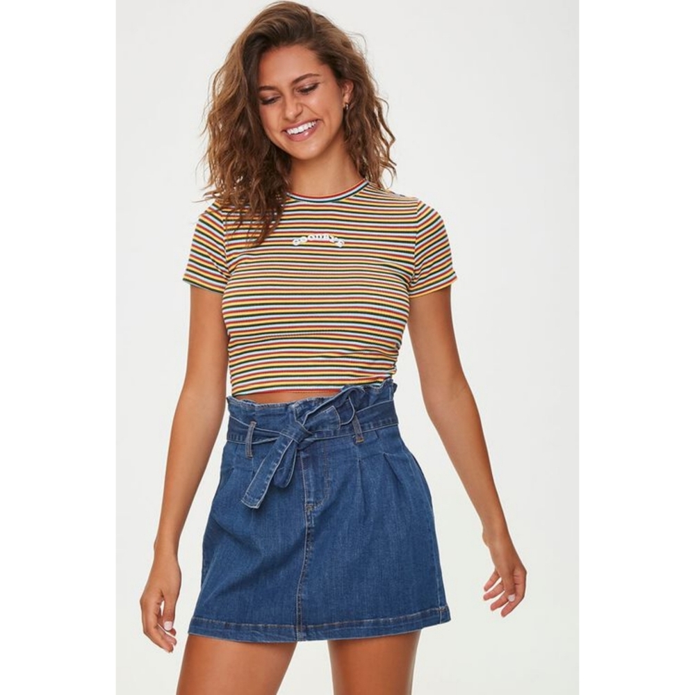 NWT Paperbag Waist Skirt with Tie in Dark Denim